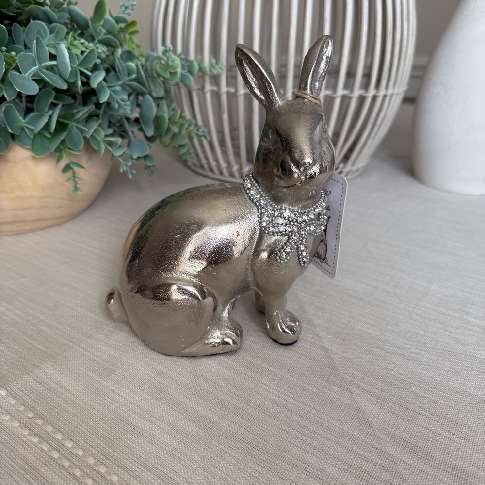 Hip + Hop Silver Metal Decorative Bunny with Jewel Necklace